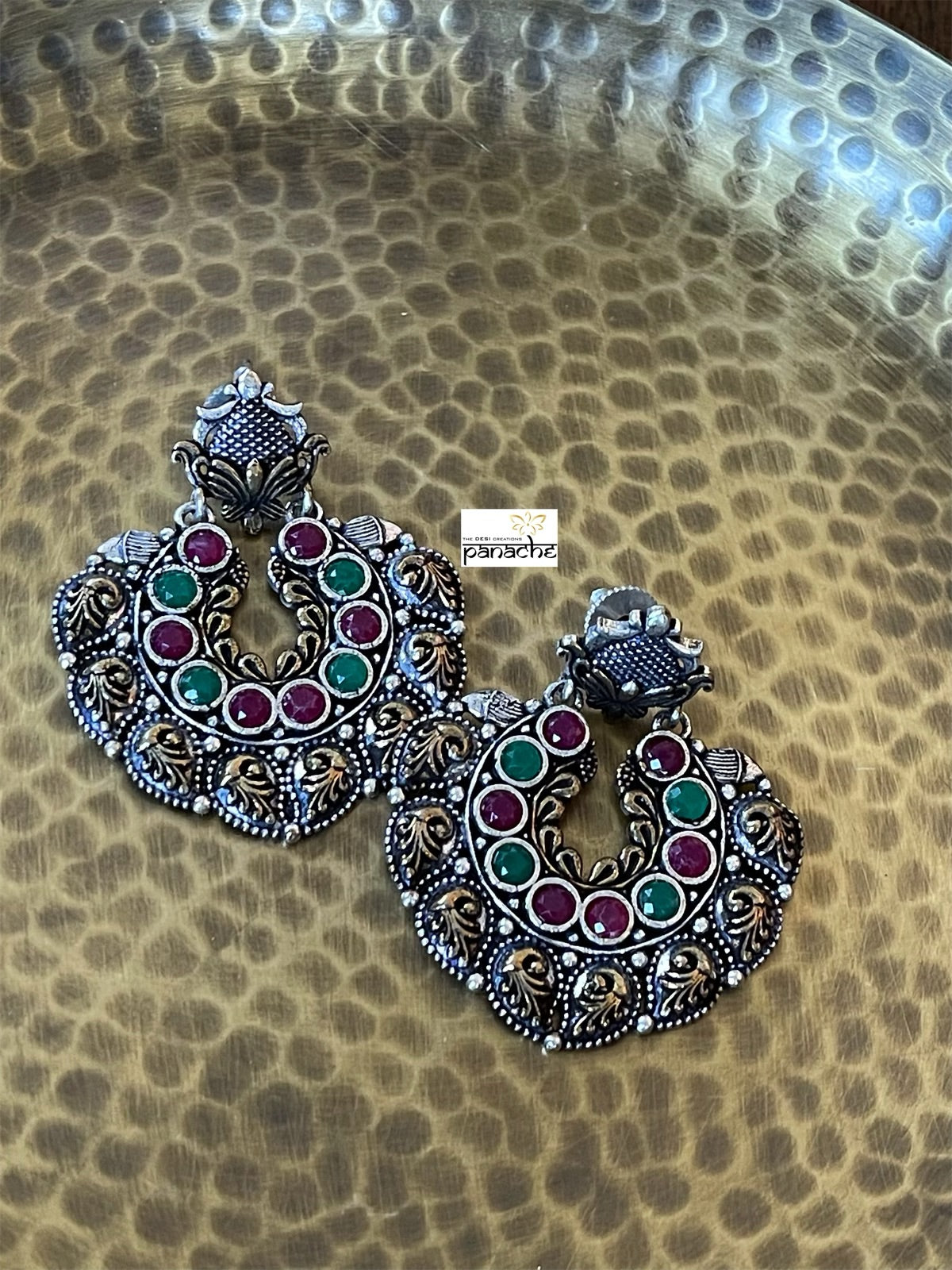 Jewelry Earring - Dangler Magenta Green Stone