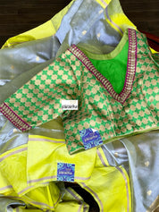 Pure Chanderi Pattu Silk - Light Purple Fluorescent Green Dual Shaded