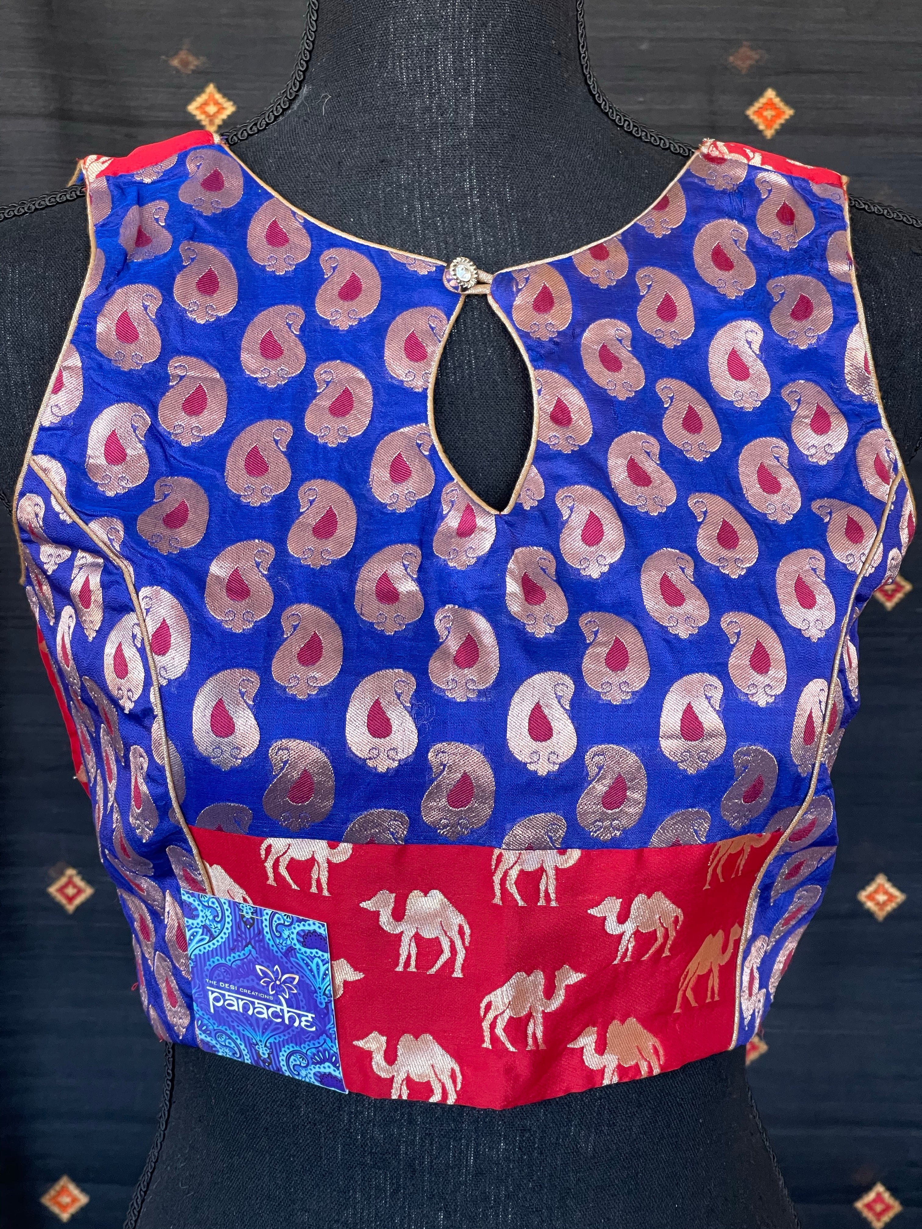 Designer Blouse - Red Blue Paisley Woven