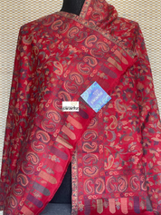Kashmiri Kani work Stole - Red Multi Resham Woven