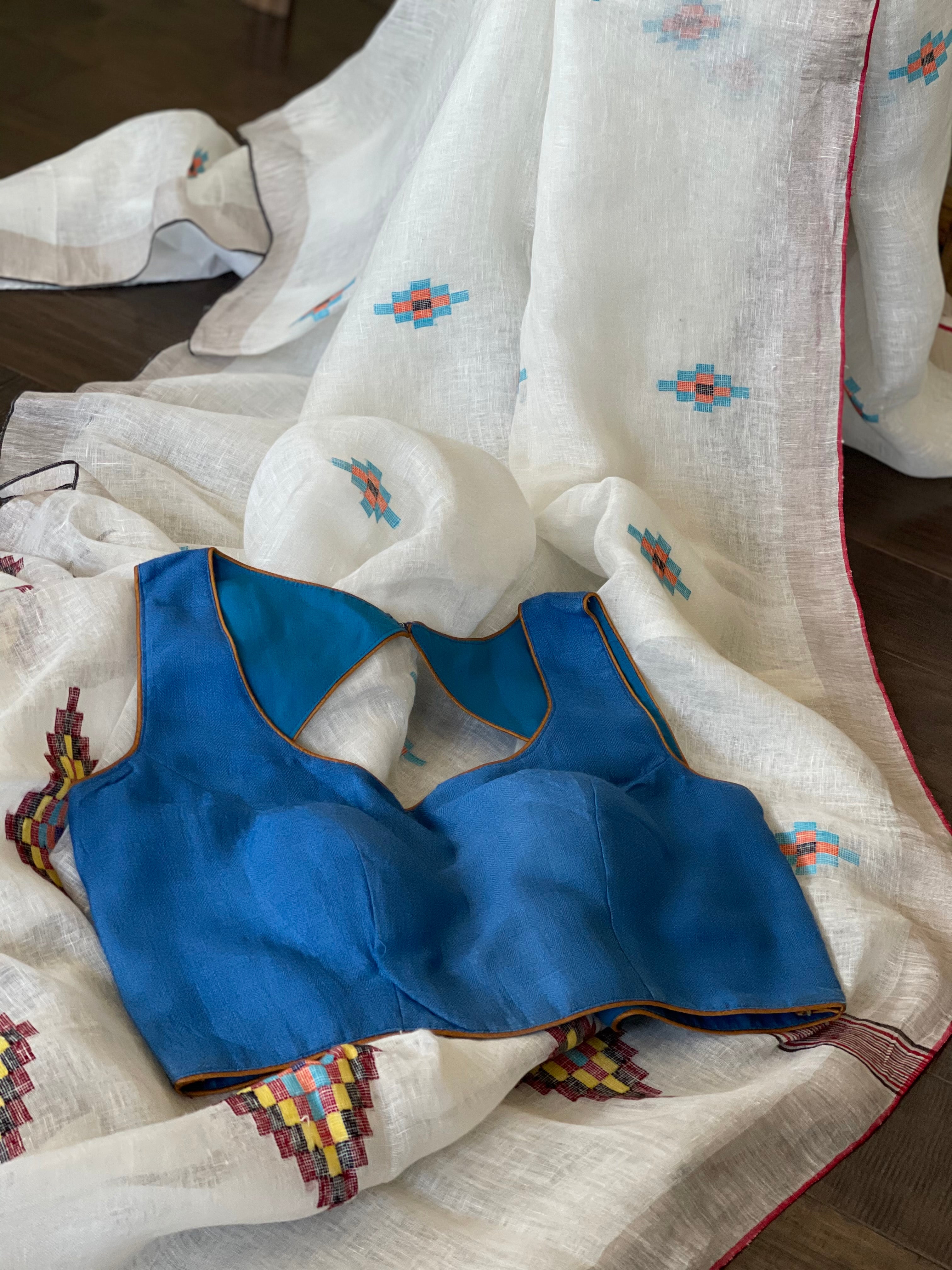 Designer Tussar Silk Blouse - Blue