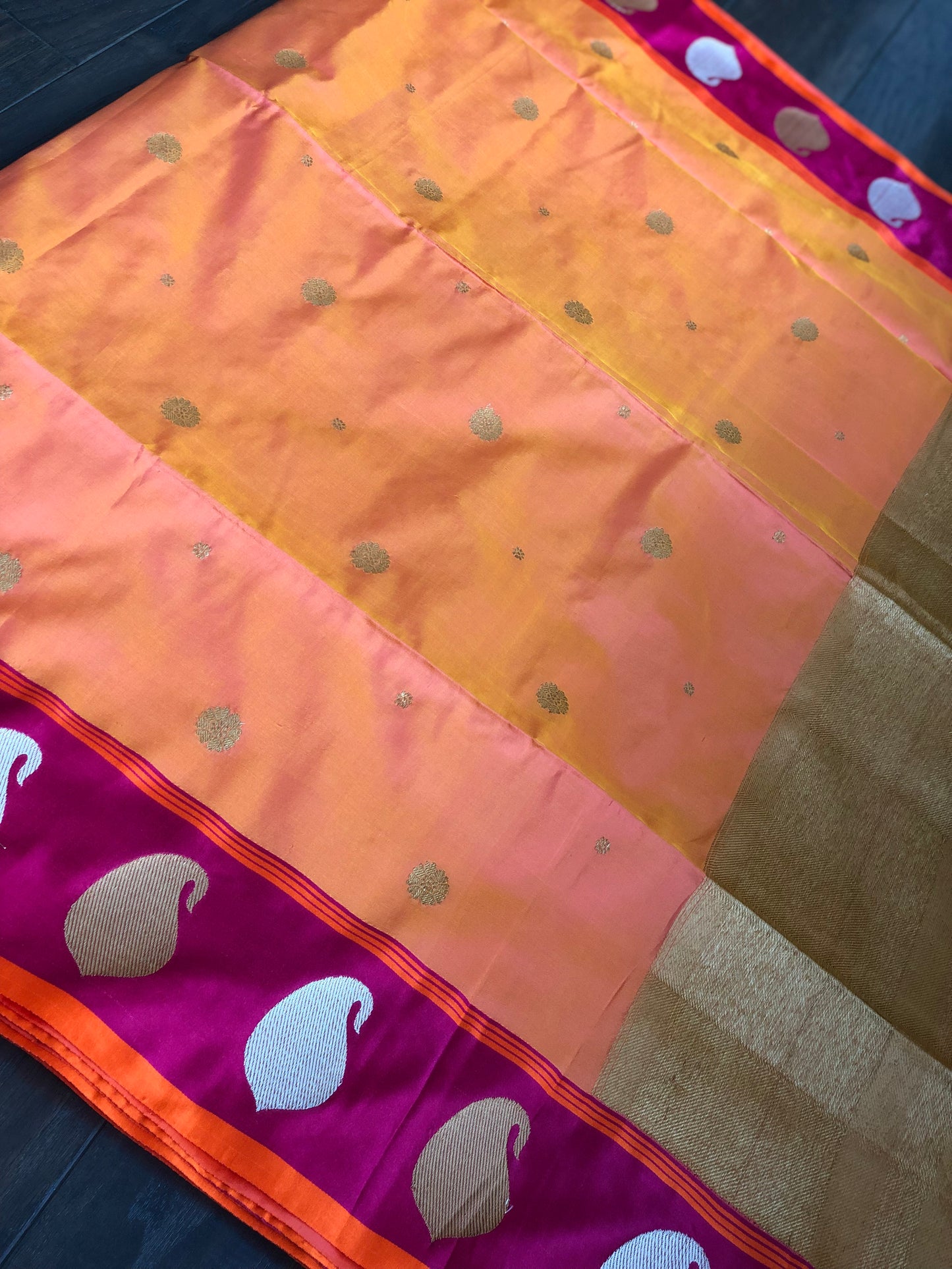 Katan Silk Banarasi - Peach Orange Dual shaded