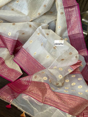 Tissue Chanderi Silk - Golden Beige Magenta Meenakari