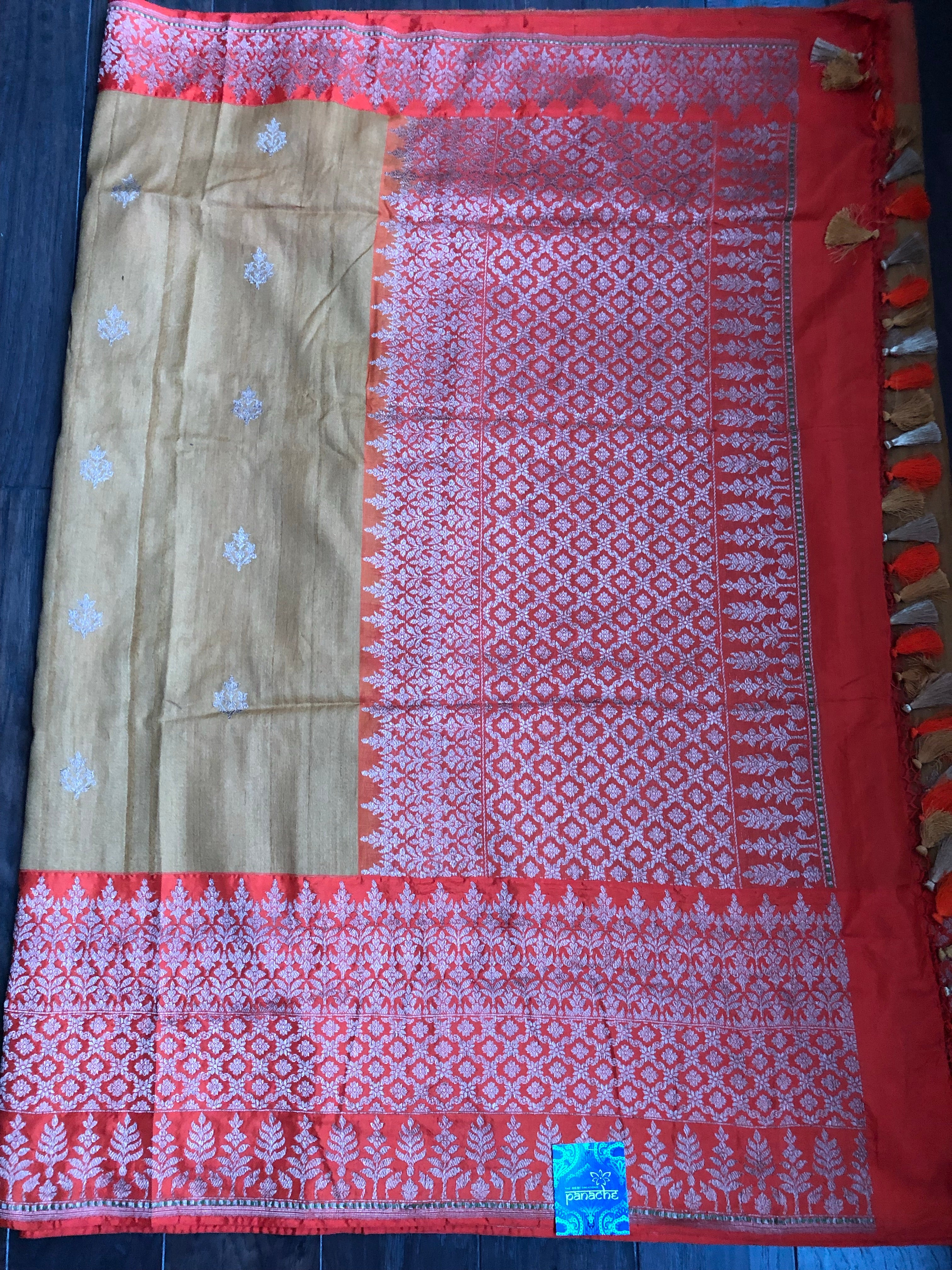 Tassur Silk Banarasi - Ochre Yellow Orange