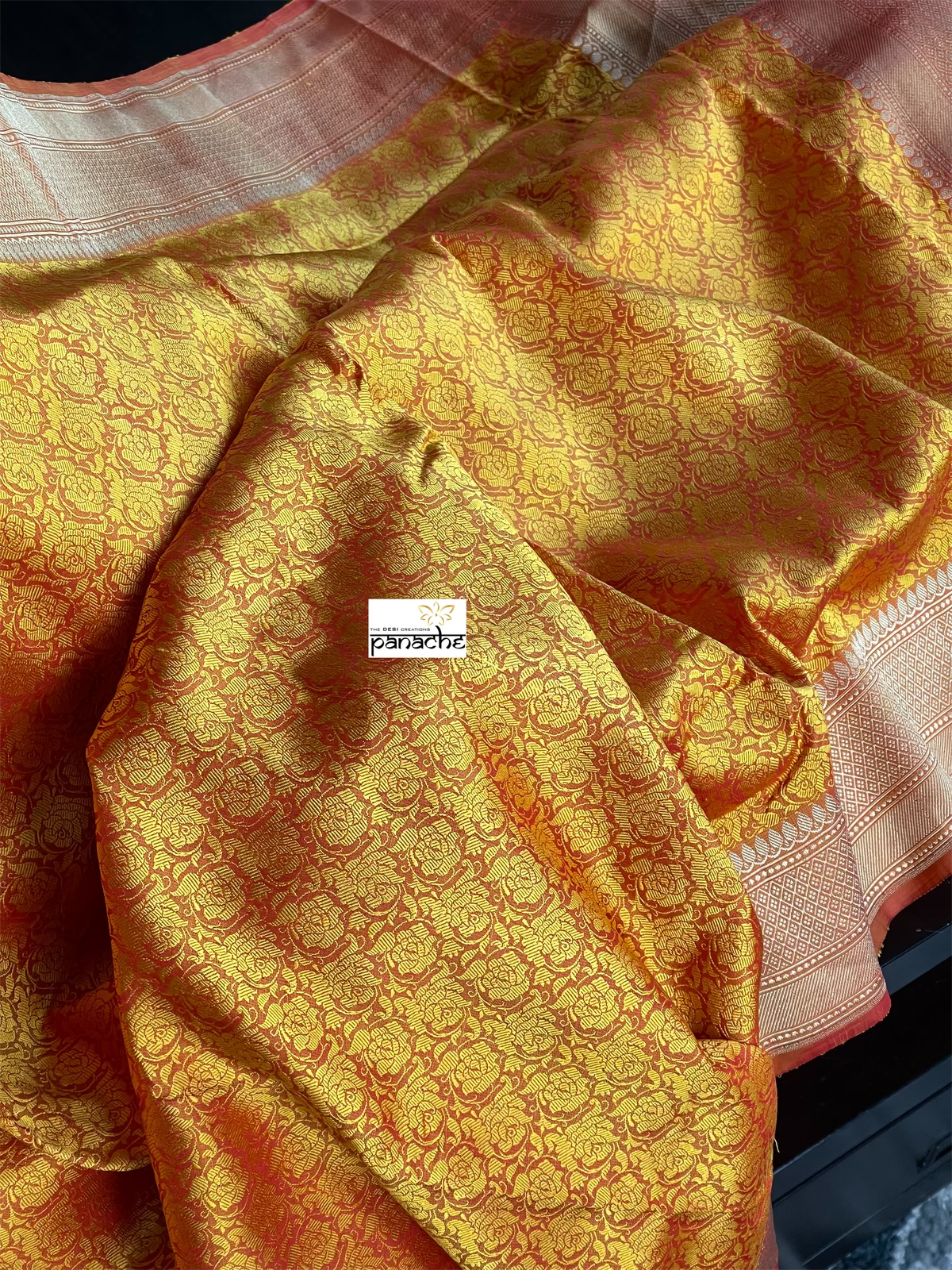 Katan Silk Tanchui Banarasi - Mustard Yellow Antique Zari