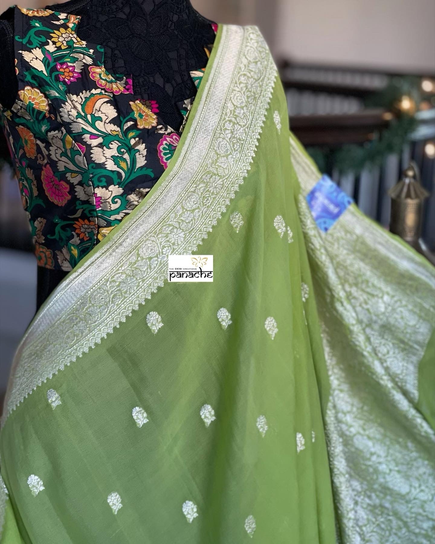Chiffon Georgette Banarasi - Lime Green Khadhua Woven