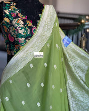 Chiffon Georgette Banarasi - Lime Green Khadhua Woven