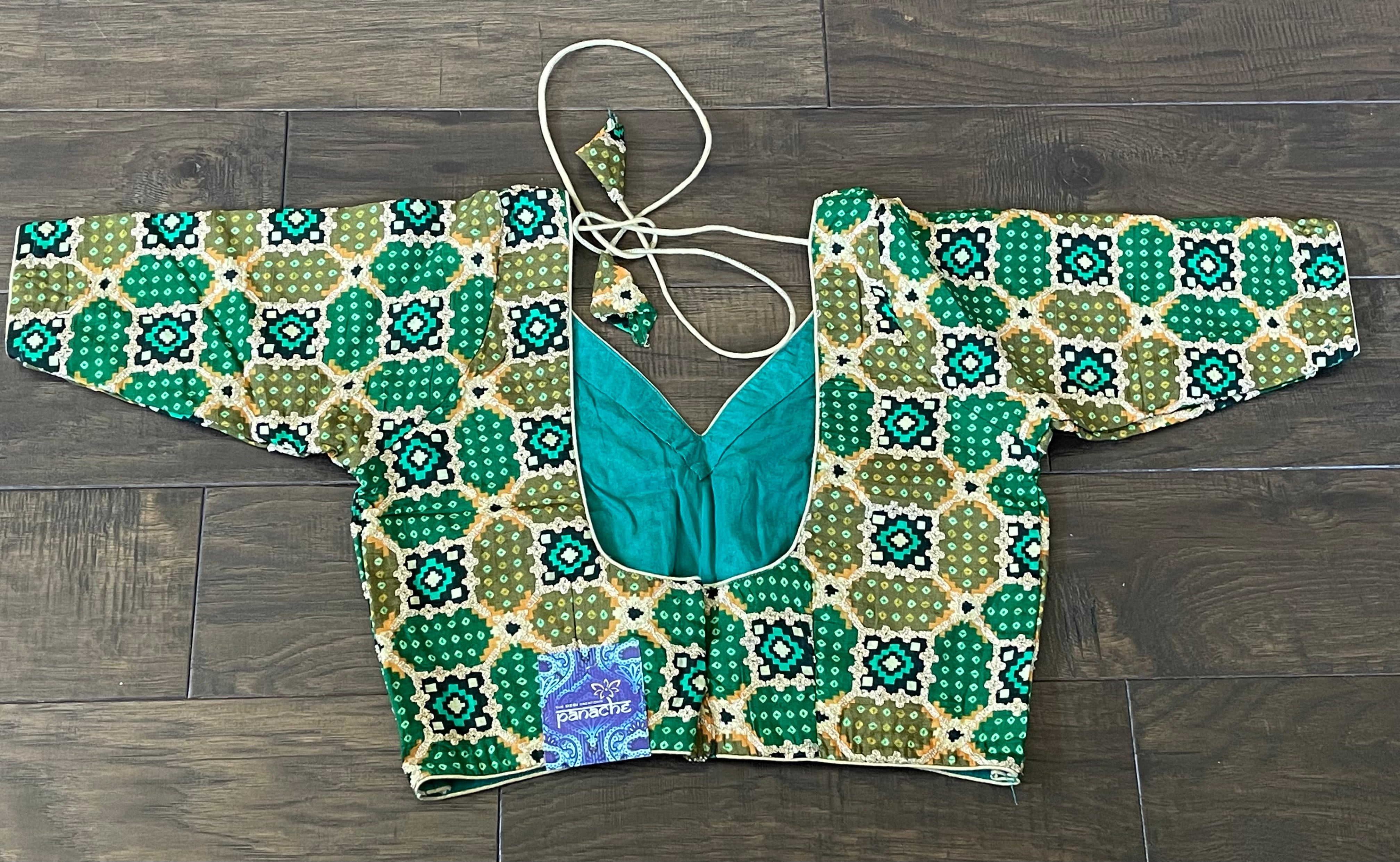 Designer Blouse - Green Black Woven