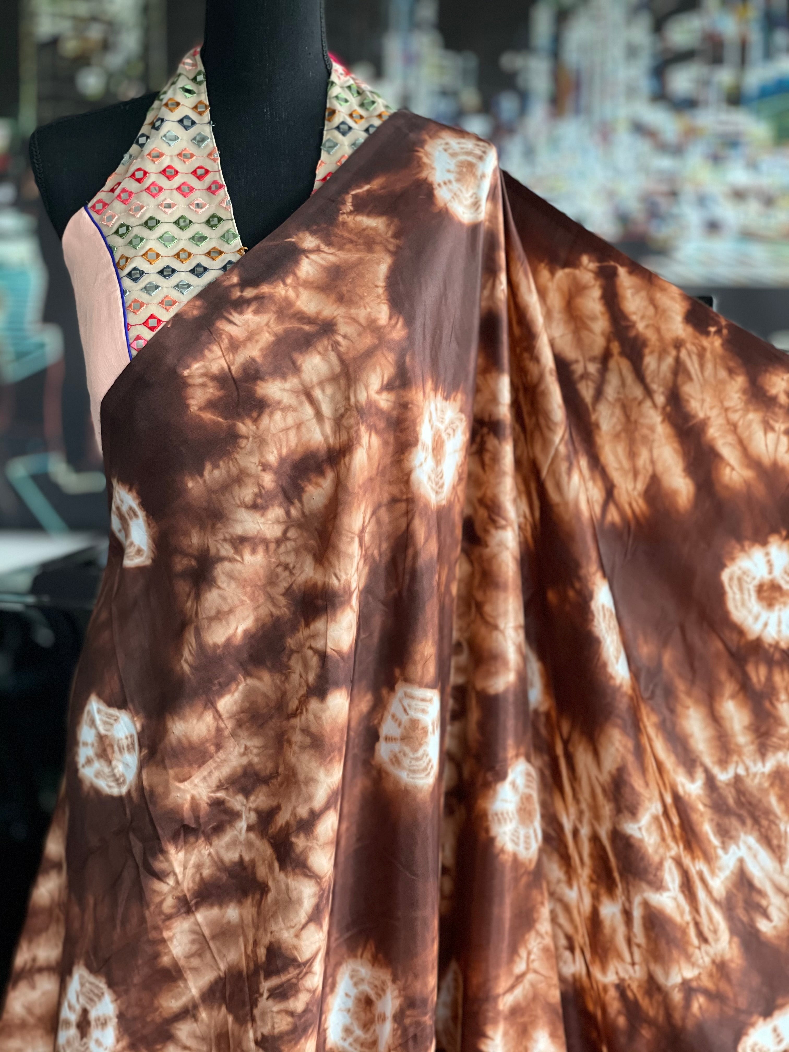 Shibori Satin Silk - Brown Off White