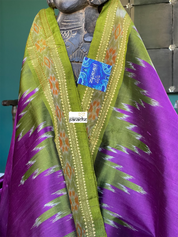 Pure Sambalpuri Silk - Green Purple Temple Border