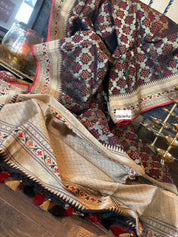 Katan Silk Banarasi - Black Bandhej Paithani Woven