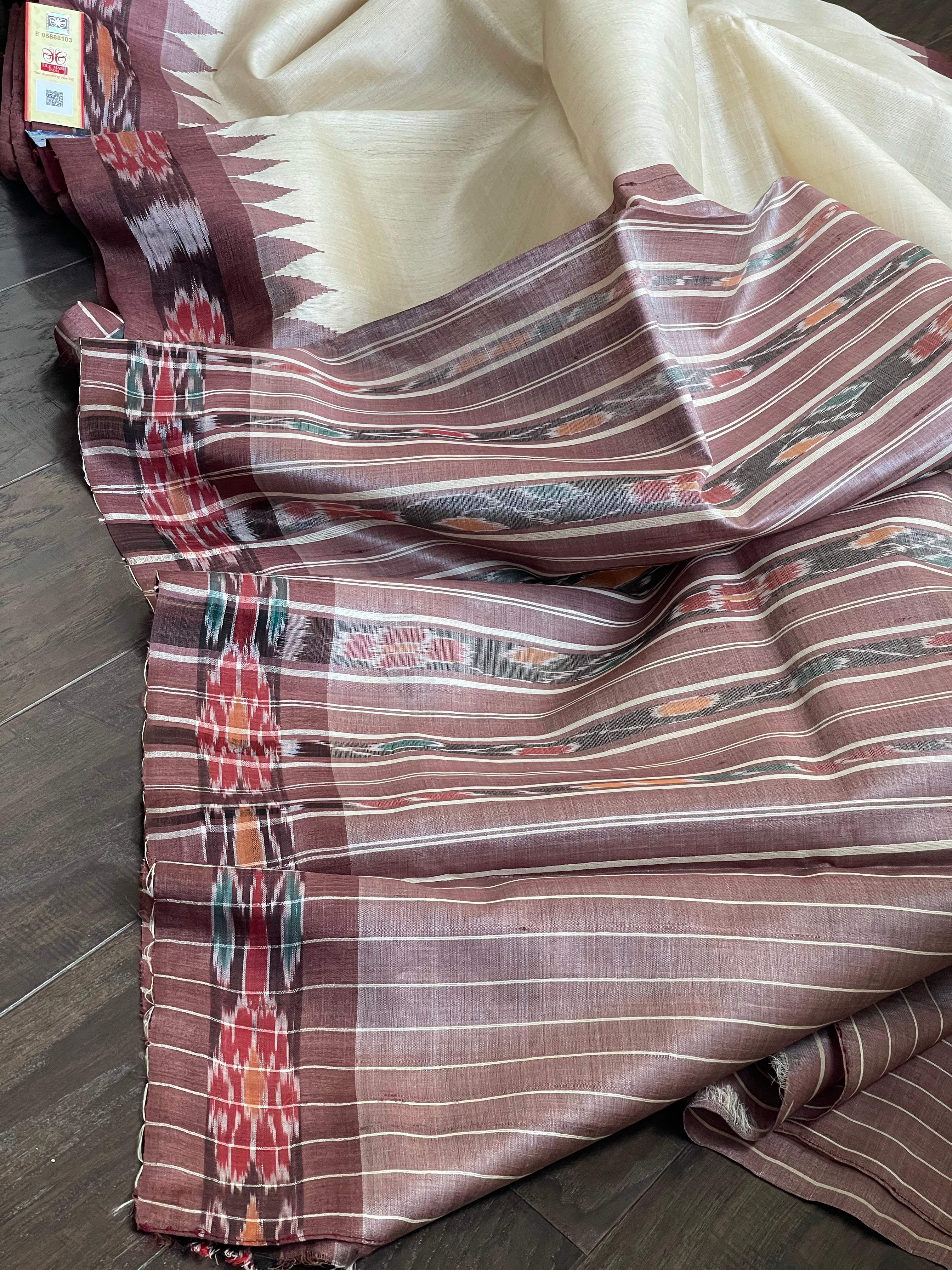 Tussar Silk - Beige Chocolate Brown