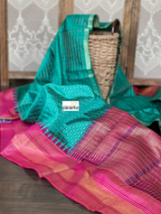 Pure Raw Silk - Sea Green Magenta Checkered