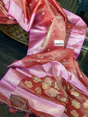Tissue Chanderi Silk - Orangish Peach Lavender