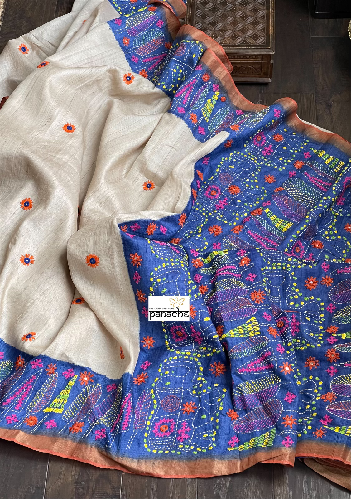 Pure Tussar Silk Lambani - Beige Hand Embroidered