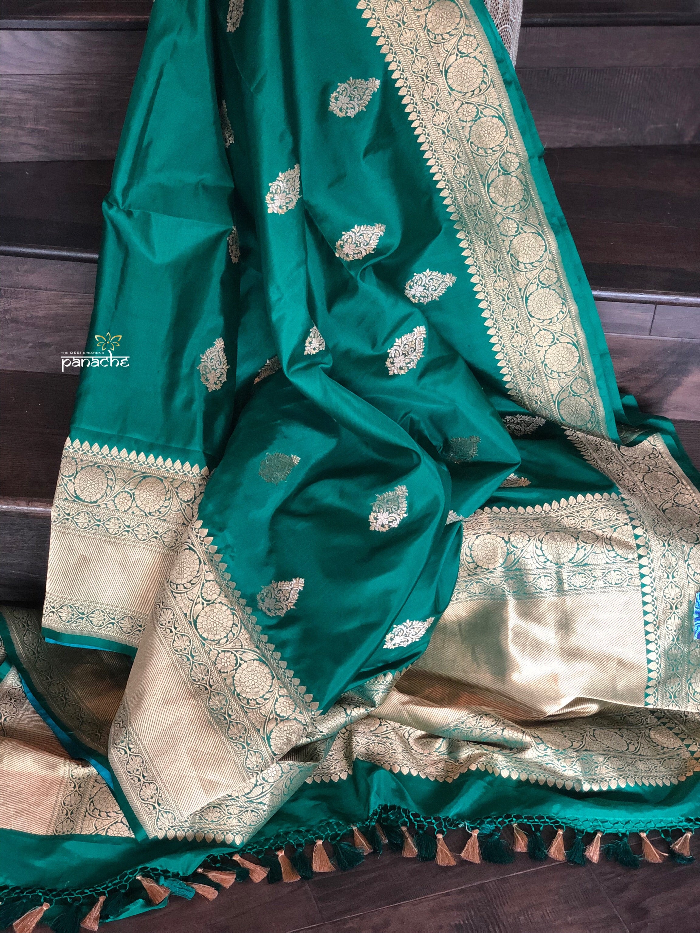 Pure Katan Silk Banarasi - Green Antique Zari