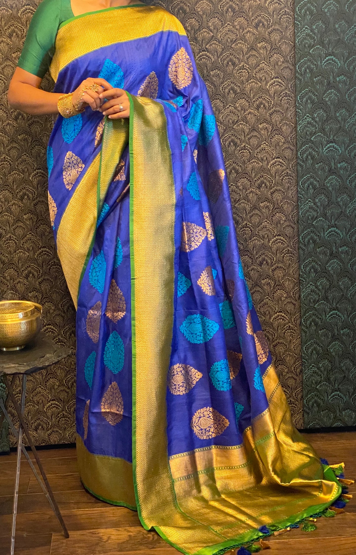 Pure Tassur Silk Banarasi - Royal Blue Green