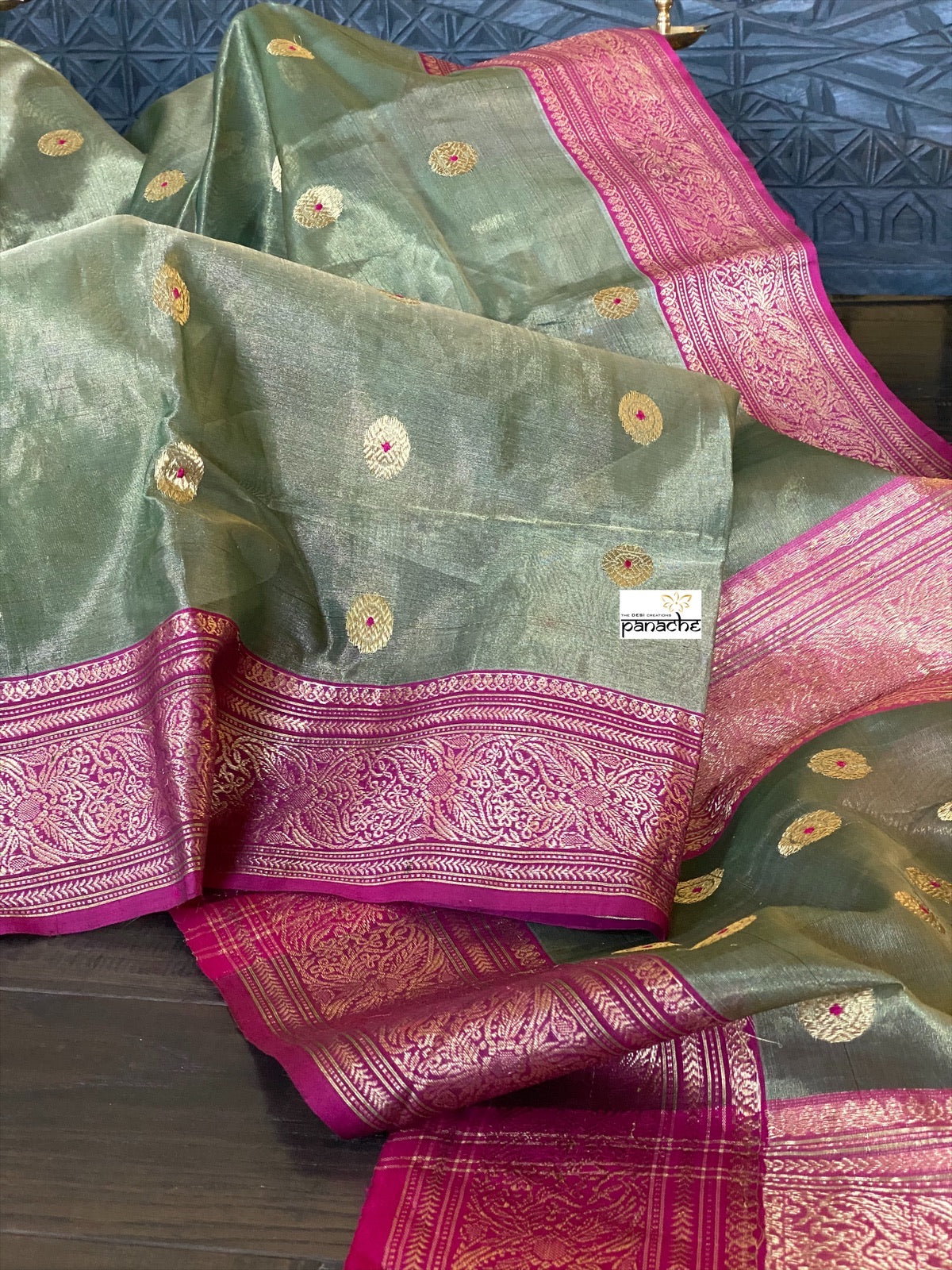 Tissue Chanderi Silk - Moss Green Magenta