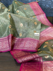 Tissue Chanderi Silk - Moss Green Magenta