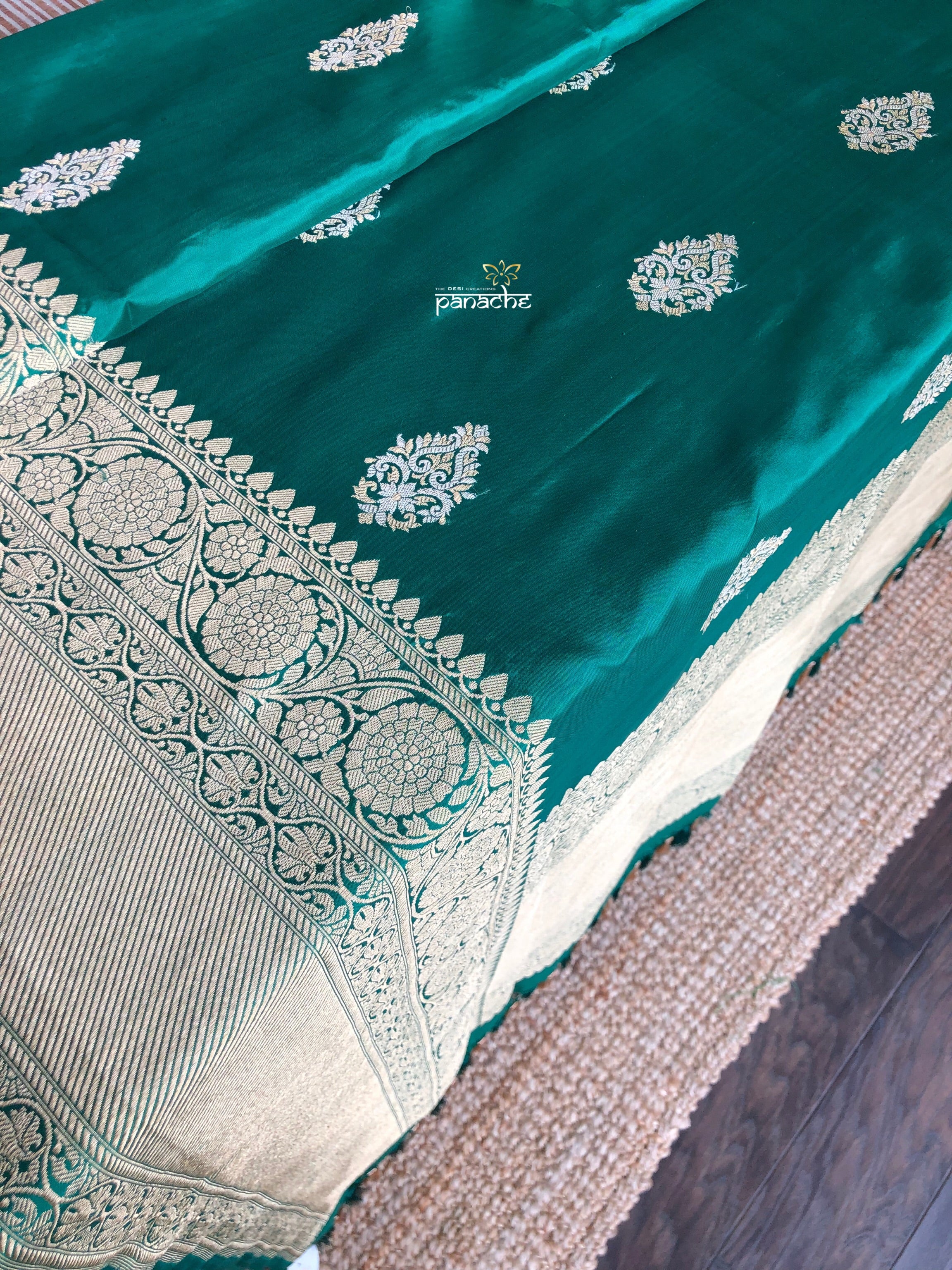 Pure Katan Silk Banarasi - Green Antique Zari