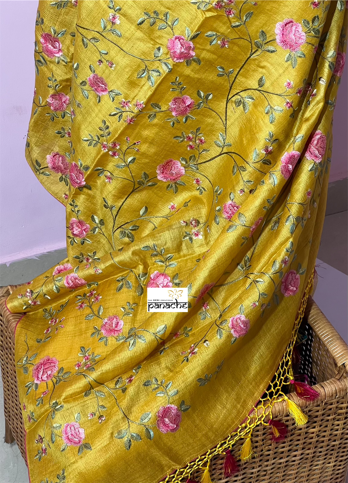 Embroidered Tussar Silk - Yellow