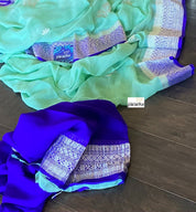 Chiffon Georgette Silk Banarasi - Mint Green Purplish blue