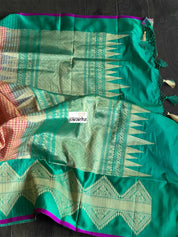 Pure Silk Katan Banarasi - Yellow Sea Green Checkered