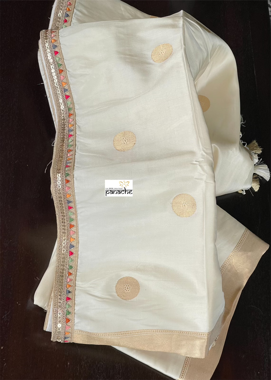 Designer Pure Silk Banarasi- Ivory Kadwa Weave