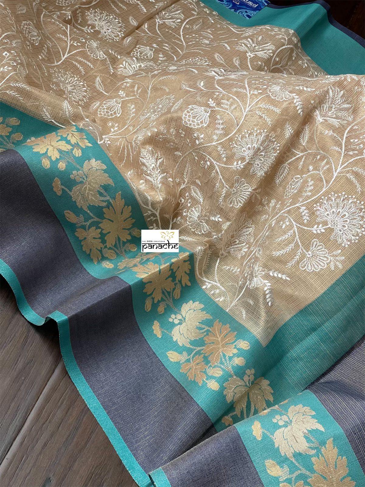 Tissue Kota Silk Embroidered - Golden Beige FIrozi