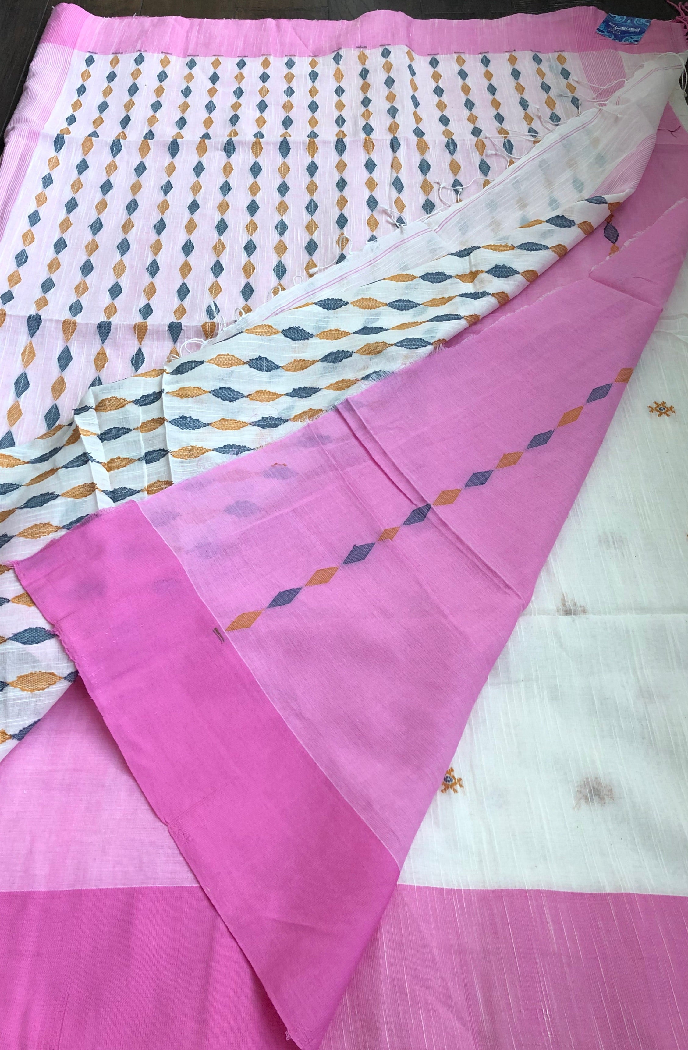 Pure Khadi Handloom - Offwhite Pink Woven