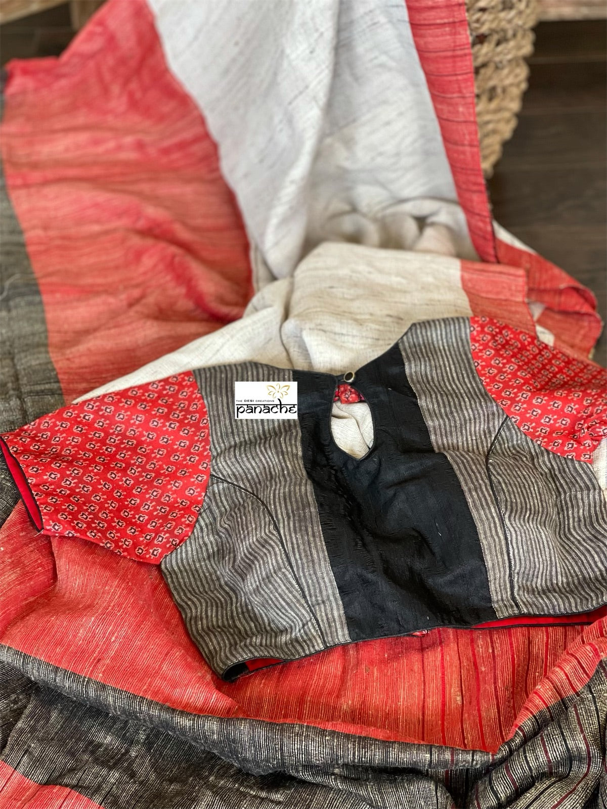 Designer Blouse - Black Red Grey