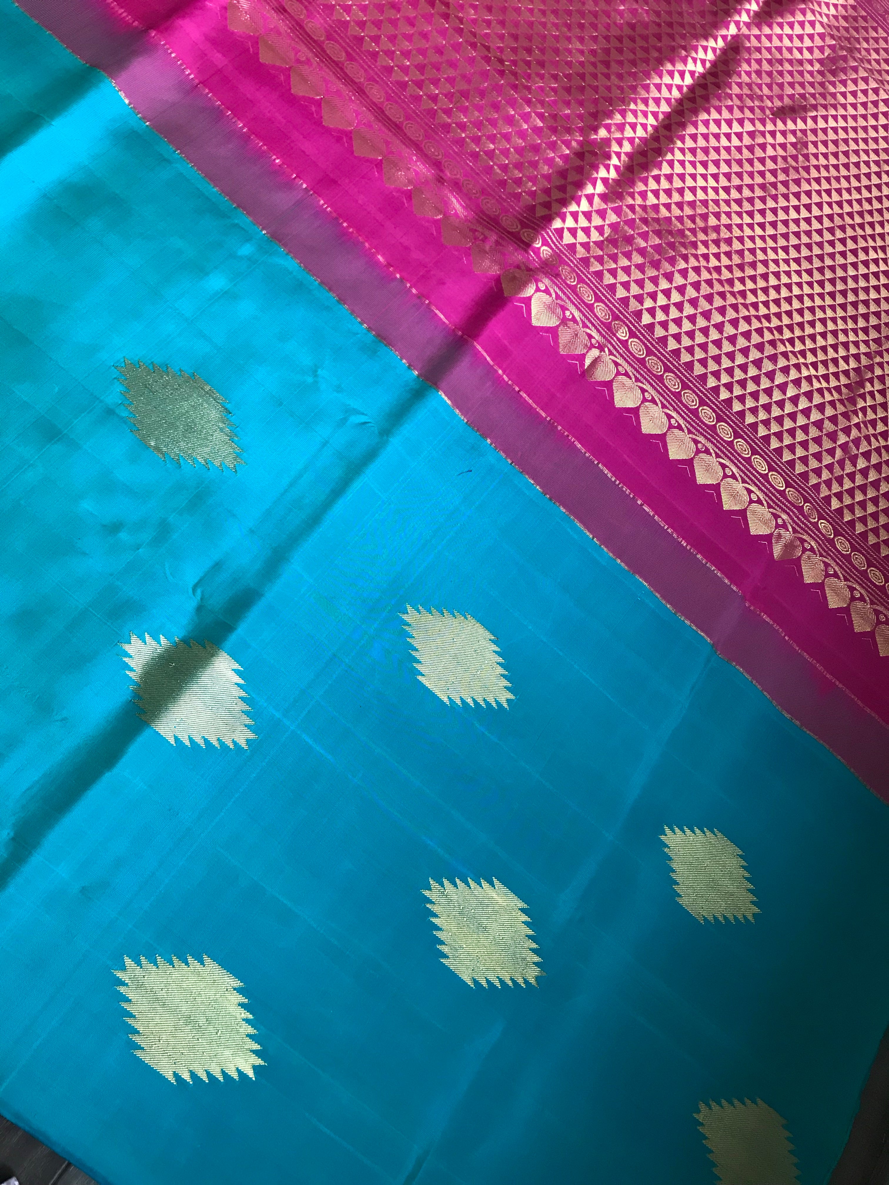 Pure Silk Kanjivaram - Sea Green Firozi Magenta