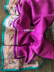 Designer Tussar Silk - Purple Banarasi Border