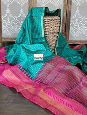 Pure Raw Silk - Sea Green Magenta Checkered