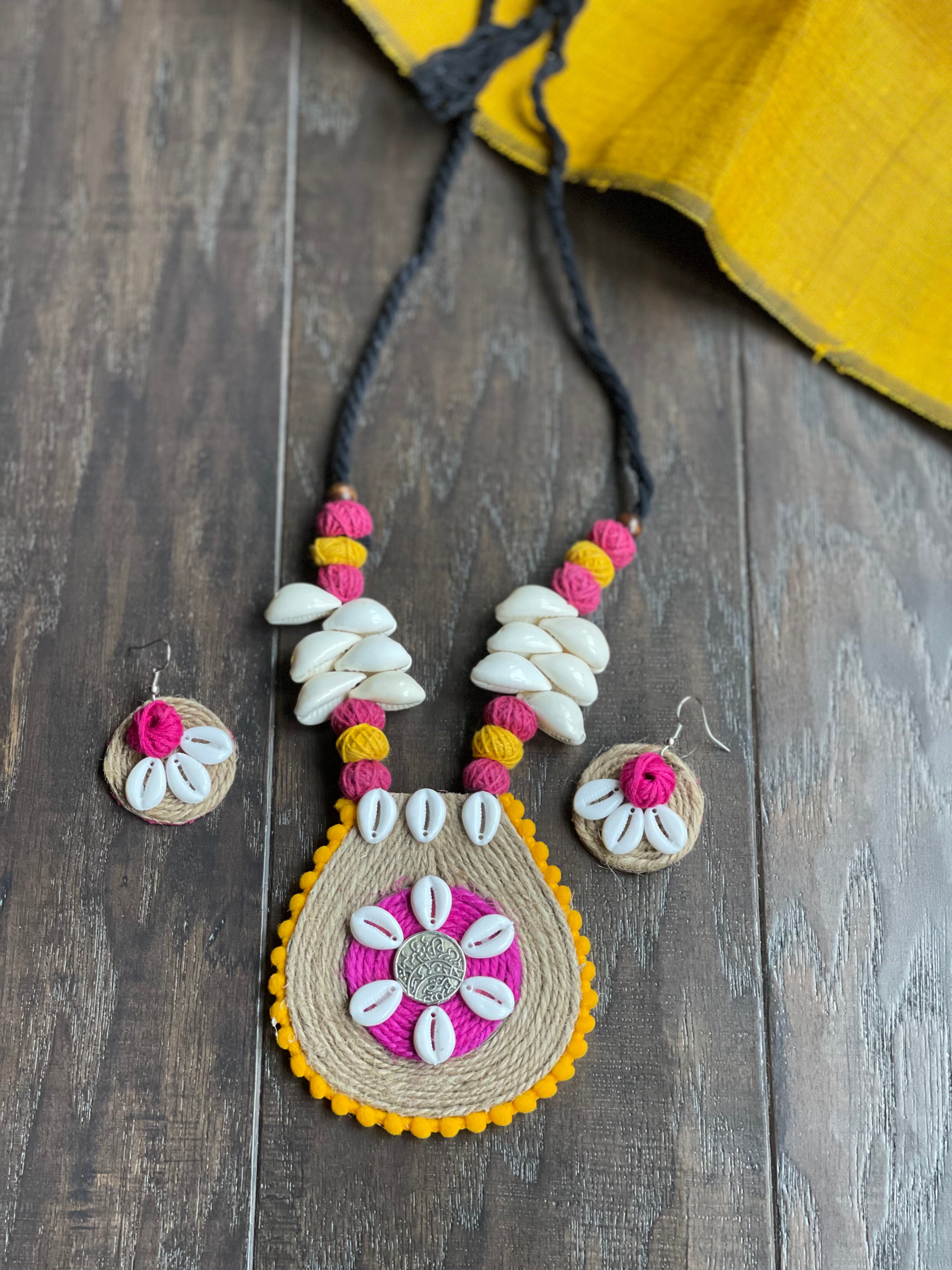 Jewelry Set - Jute Pink Yellow