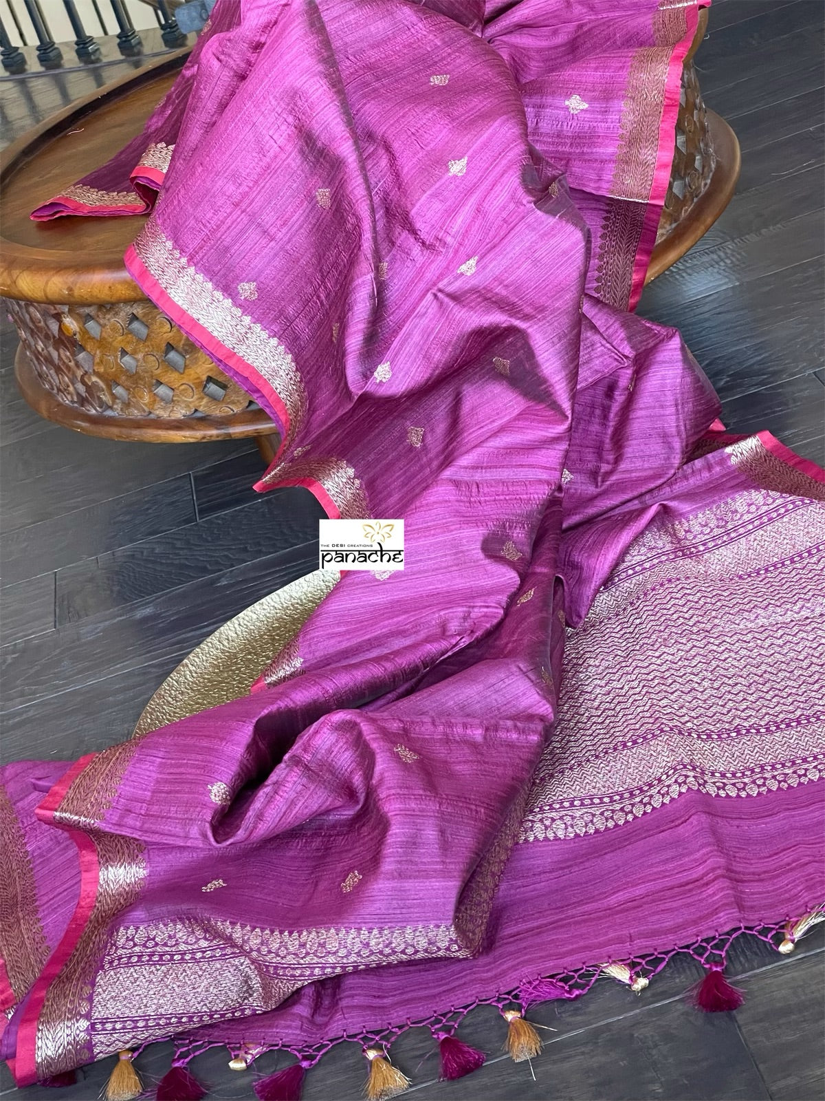 Tussar Silk Banarasi - Magenta Purple Jewel Tone