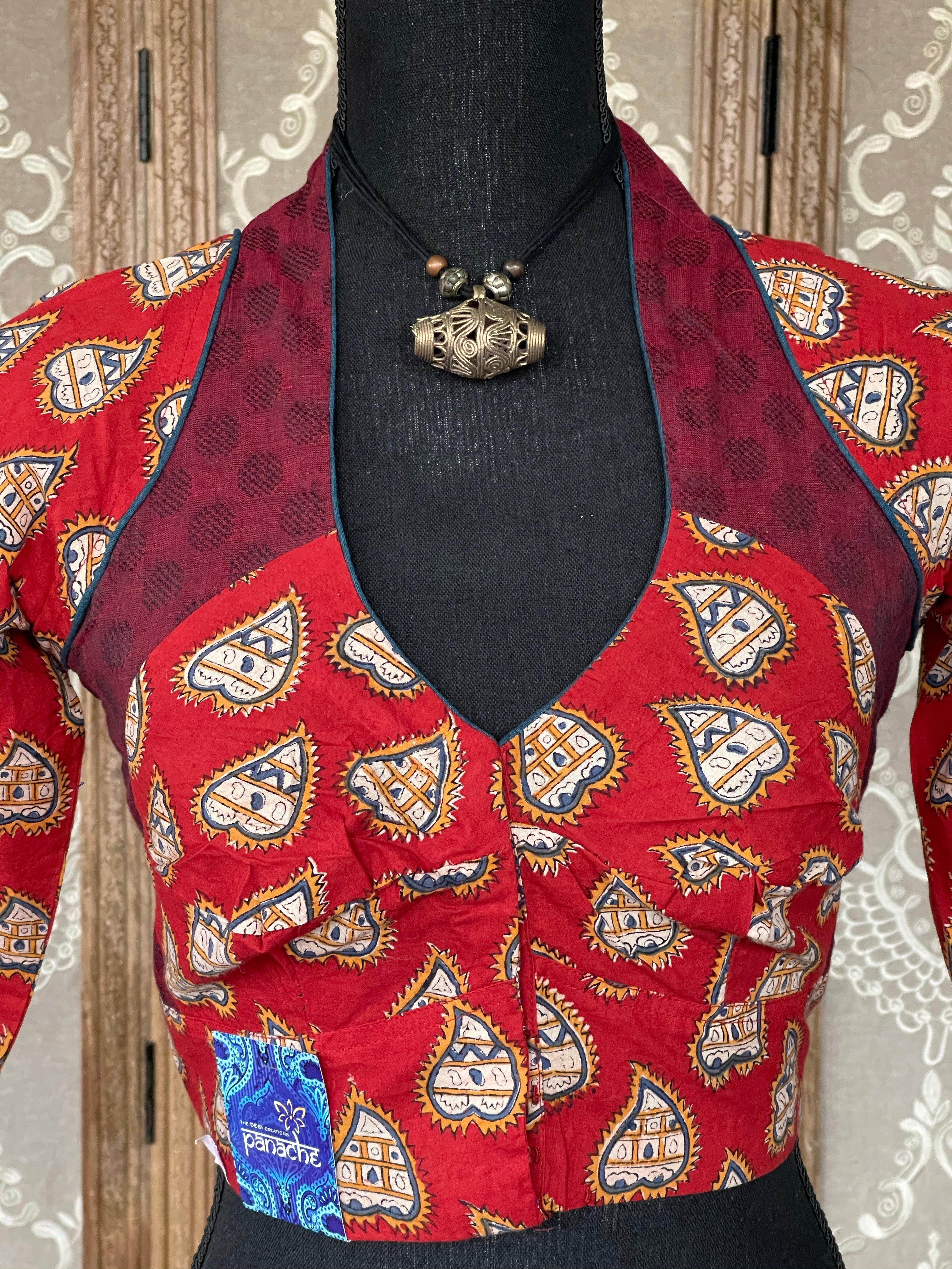 Designer Blouse - Red Maroon Blue White