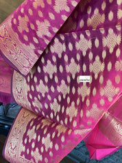 Silk Cotton Dupatta - Magenta Golden Zari
