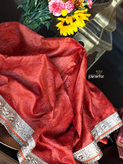 Designer Tussar Silk - Rust Golden Zari Woven