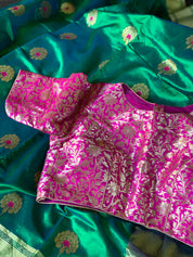 Pure Chanderi Silk - Green Eknaliya Woven Meenakari