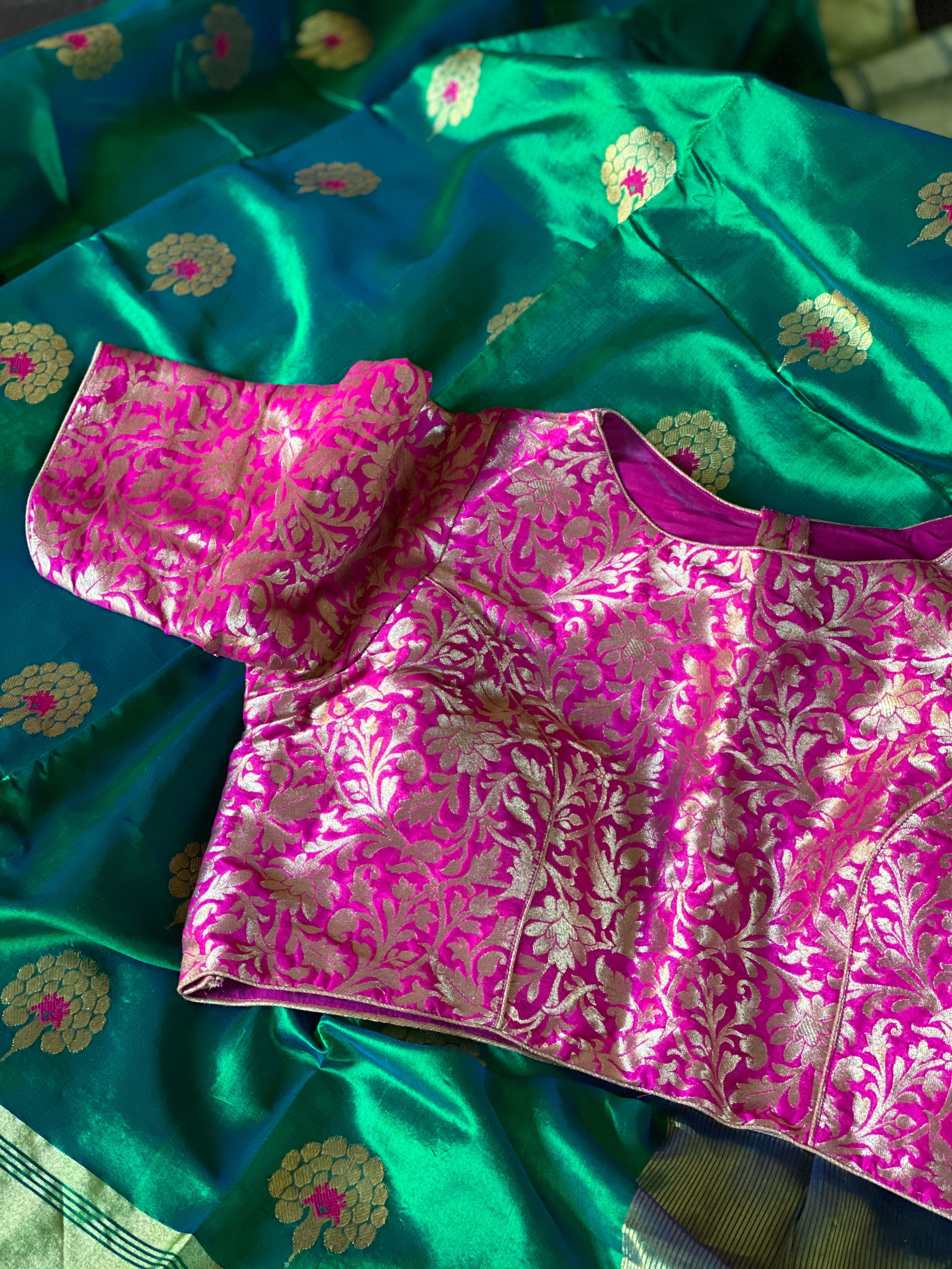 Pure Chanderi Silk - Green Eknaliya Woven Meenakari