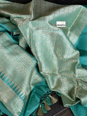 Pure Katan Silk Banarasi - Aqua Sea Green Antique Zari