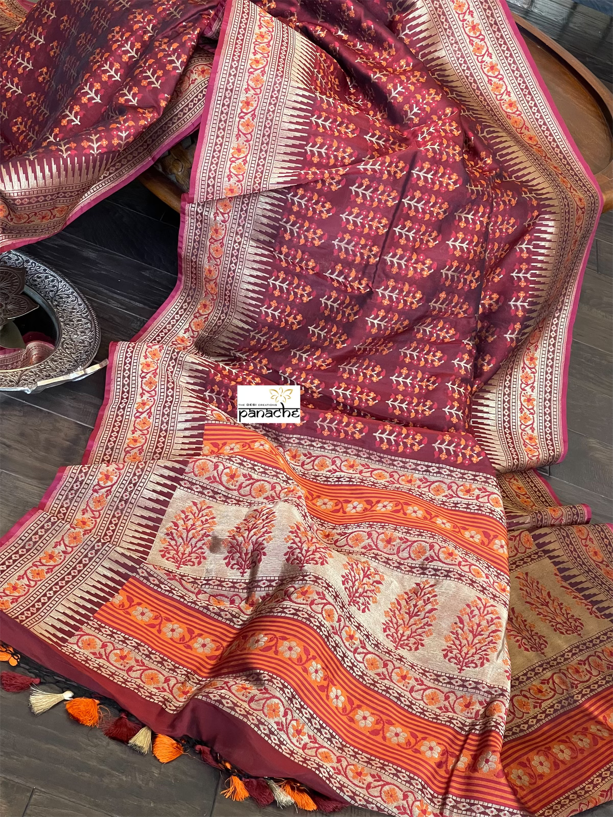 Summer Silk Banarasi - Maroon Meenakari Golden Zari