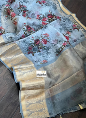 Organza Banarasi Floral - Light Grey Kadwa
