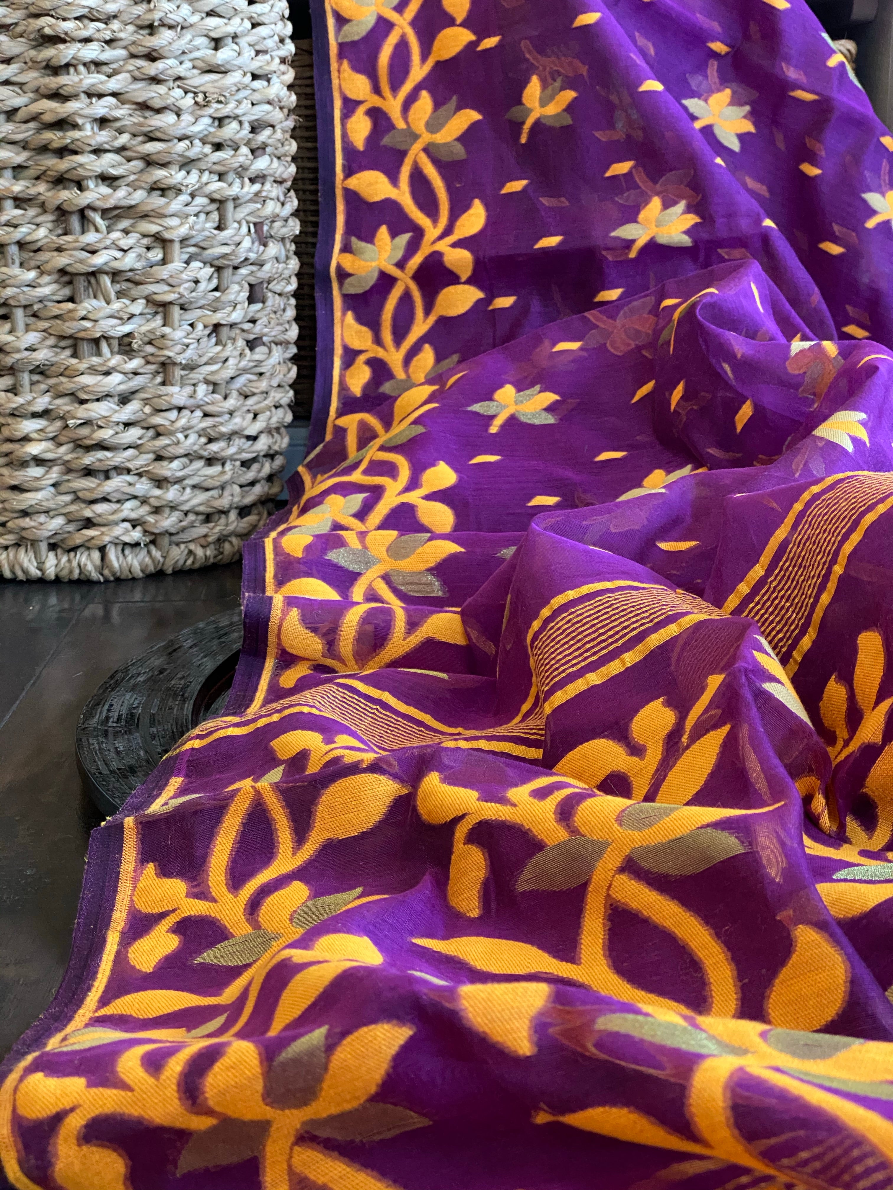 Soft Jamdaani- Purple Yellow Woven