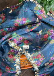 Designer Organza Floral - Teal Blue Green