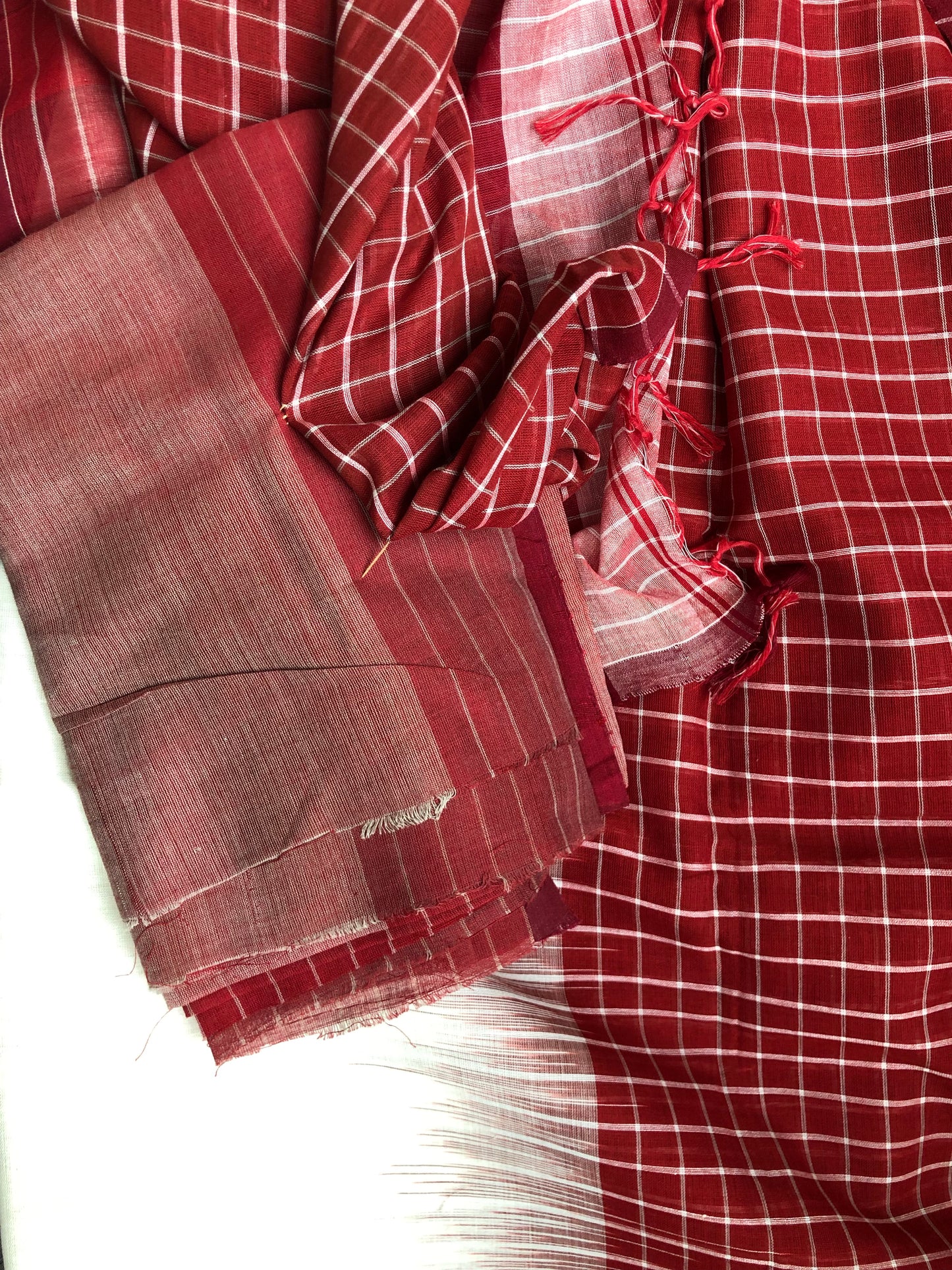 Pure Khadi Cotton Handloom - Off White Red-Border Woven
