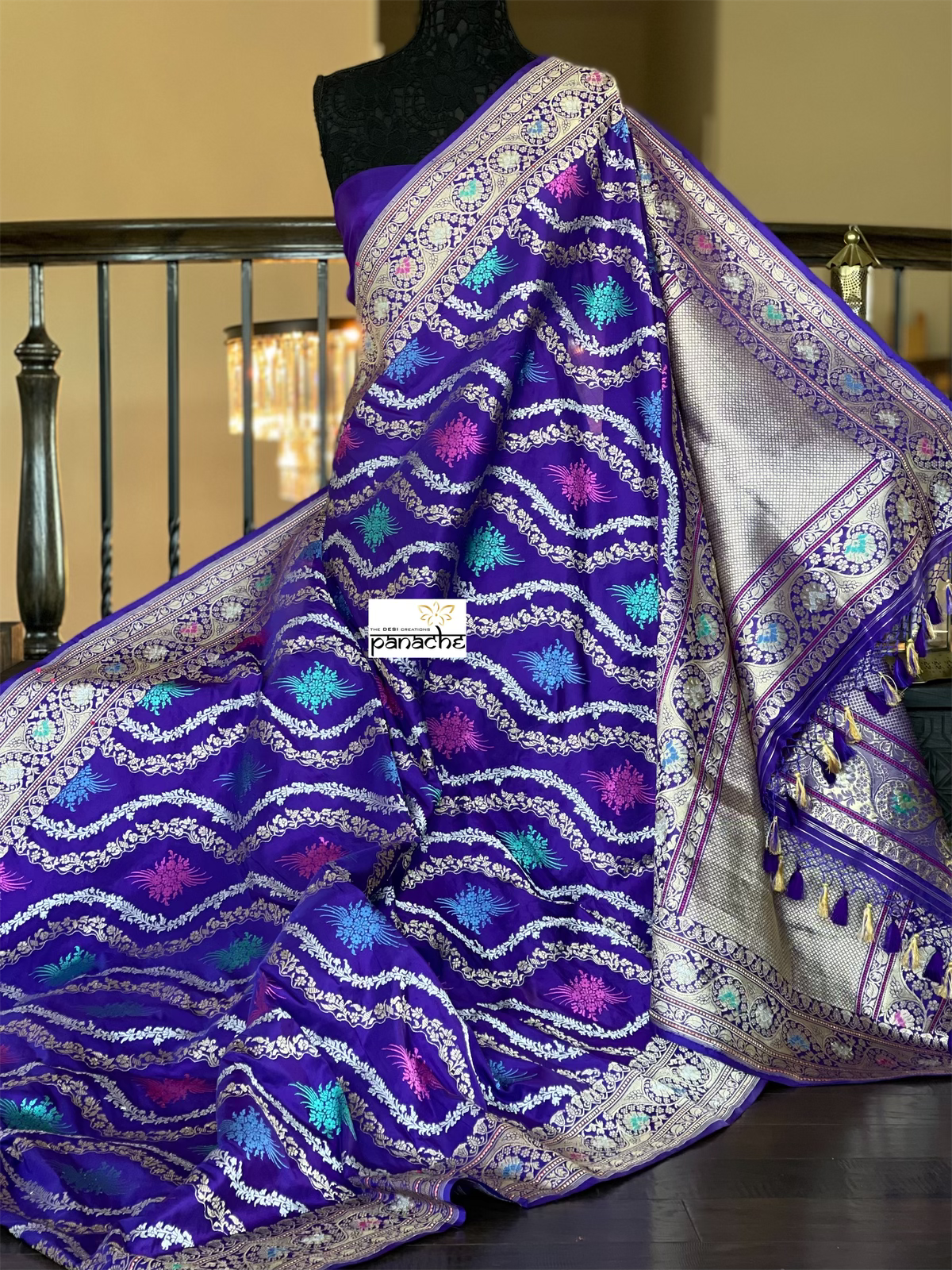 Pure Silk Kadwa Banarasi - Purple Multi Meenakari