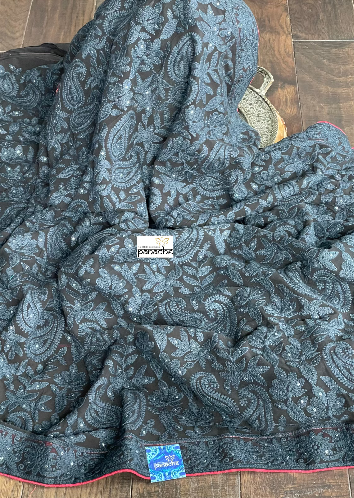 Designer Pure Georgette Chikankari - Black