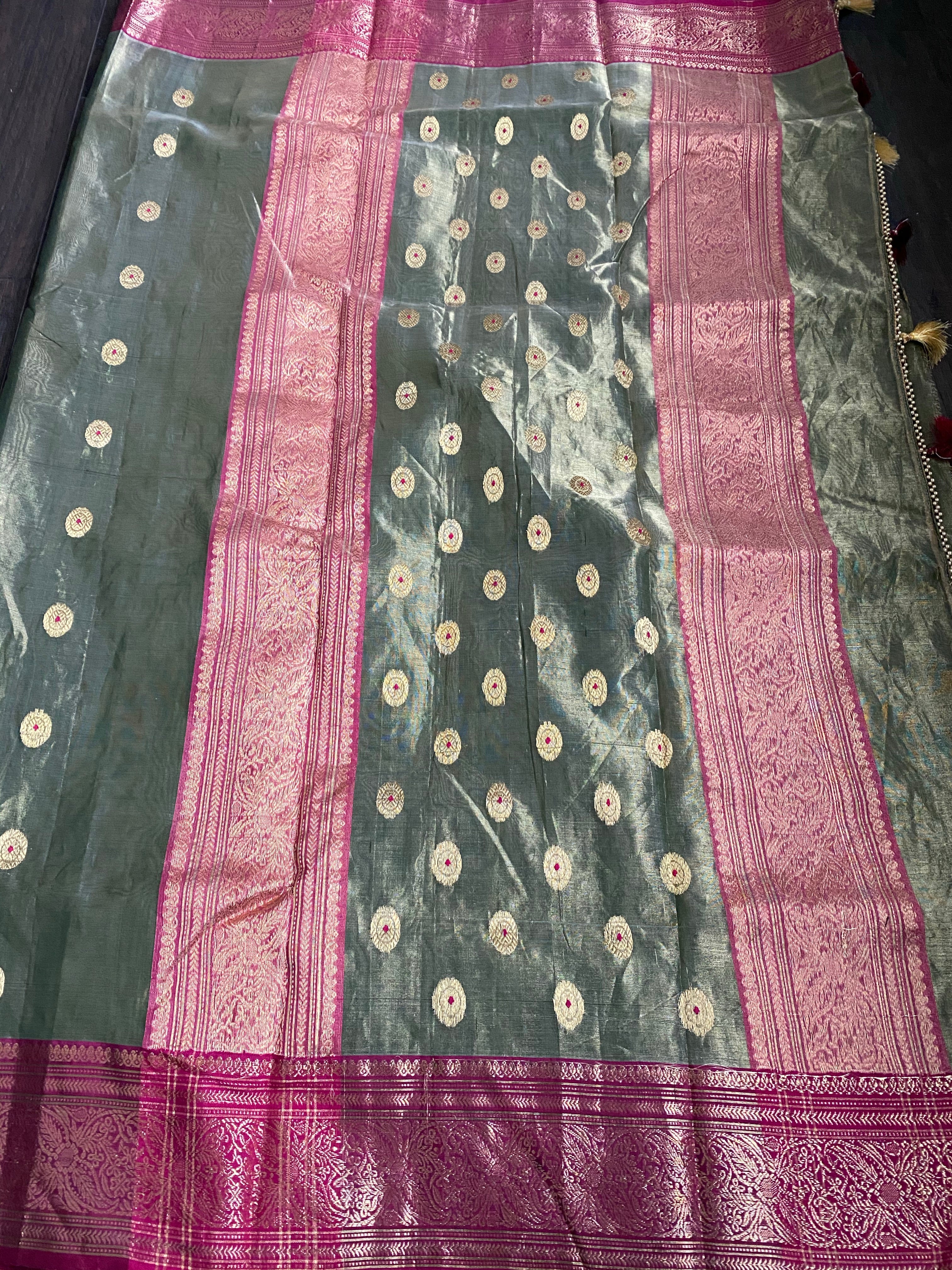 Tissue Chanderi Silk - Moss Green Magenta